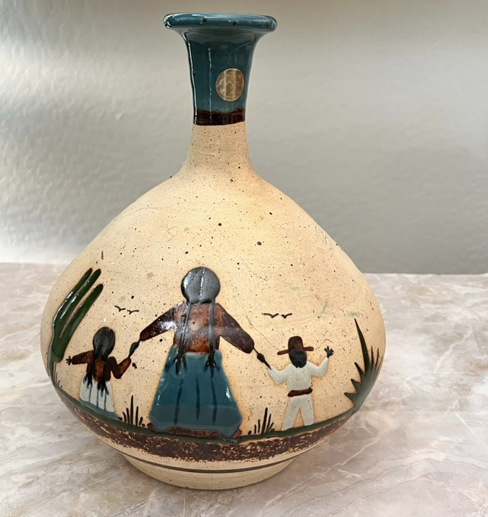 Vtg Mexican Tonala Hand Painted Ceramic Pottery Vase Folk Art-Mother Child 11.5"